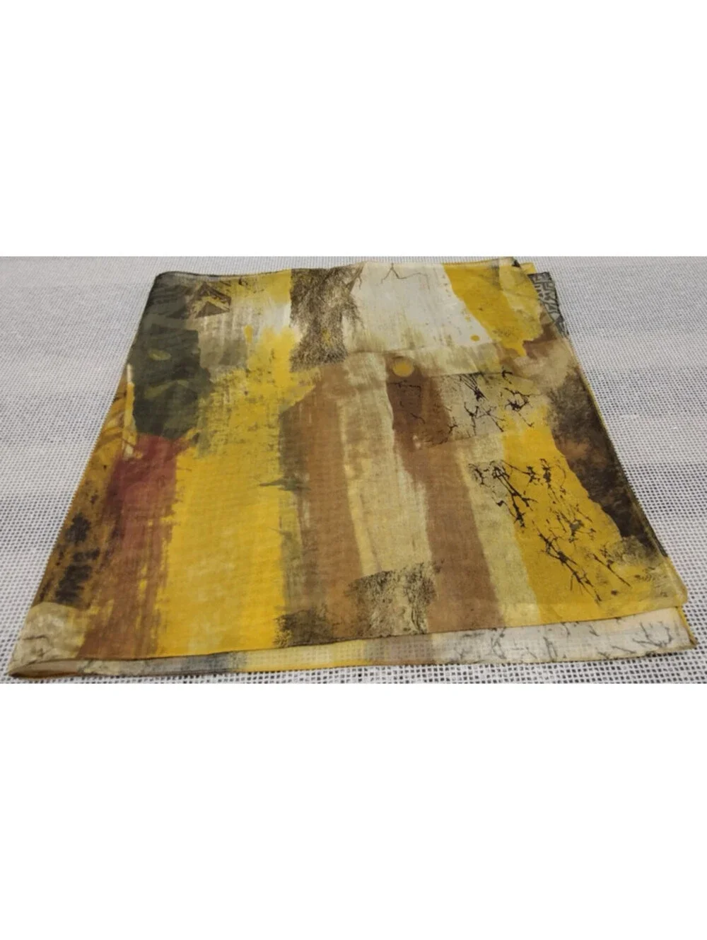 Vintage Mustard Sheer Scarf Safari Wild Animals Zebra Elephant Bohemian African